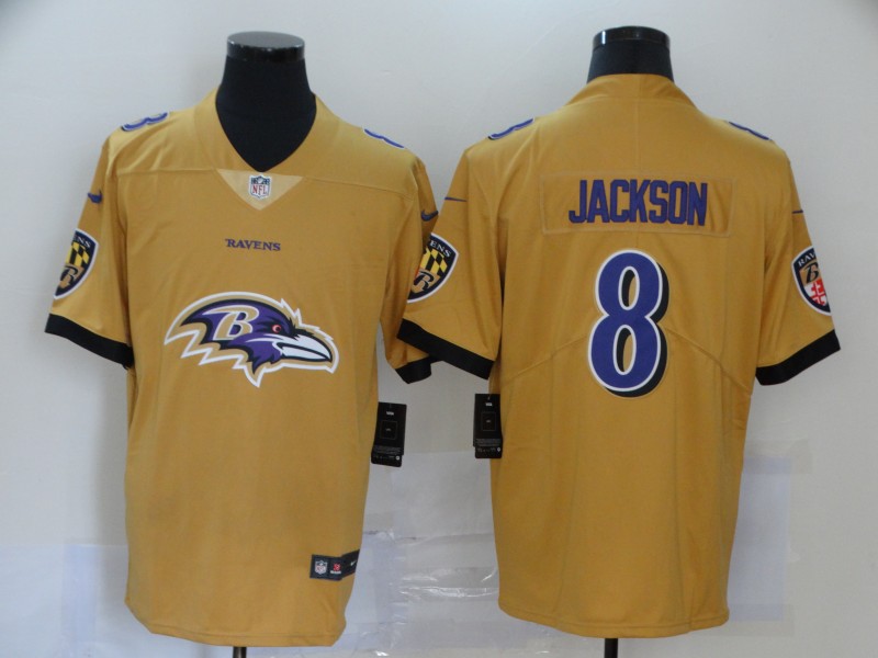 Men's Baltimore Ravens Lamar Jackson #8 Yellow Jersey